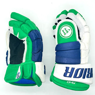 Warrior Covert QR1 Pro – Gant Pro d'occasion de la LNH – Sebastian Aho (bleu/vert/blanc)